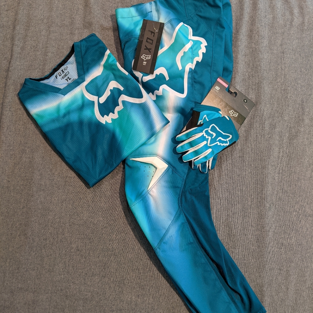 Fox Racing 180 Toxsyk Youth L (14/16) Girls Motocross Gear Set - Maui Blue